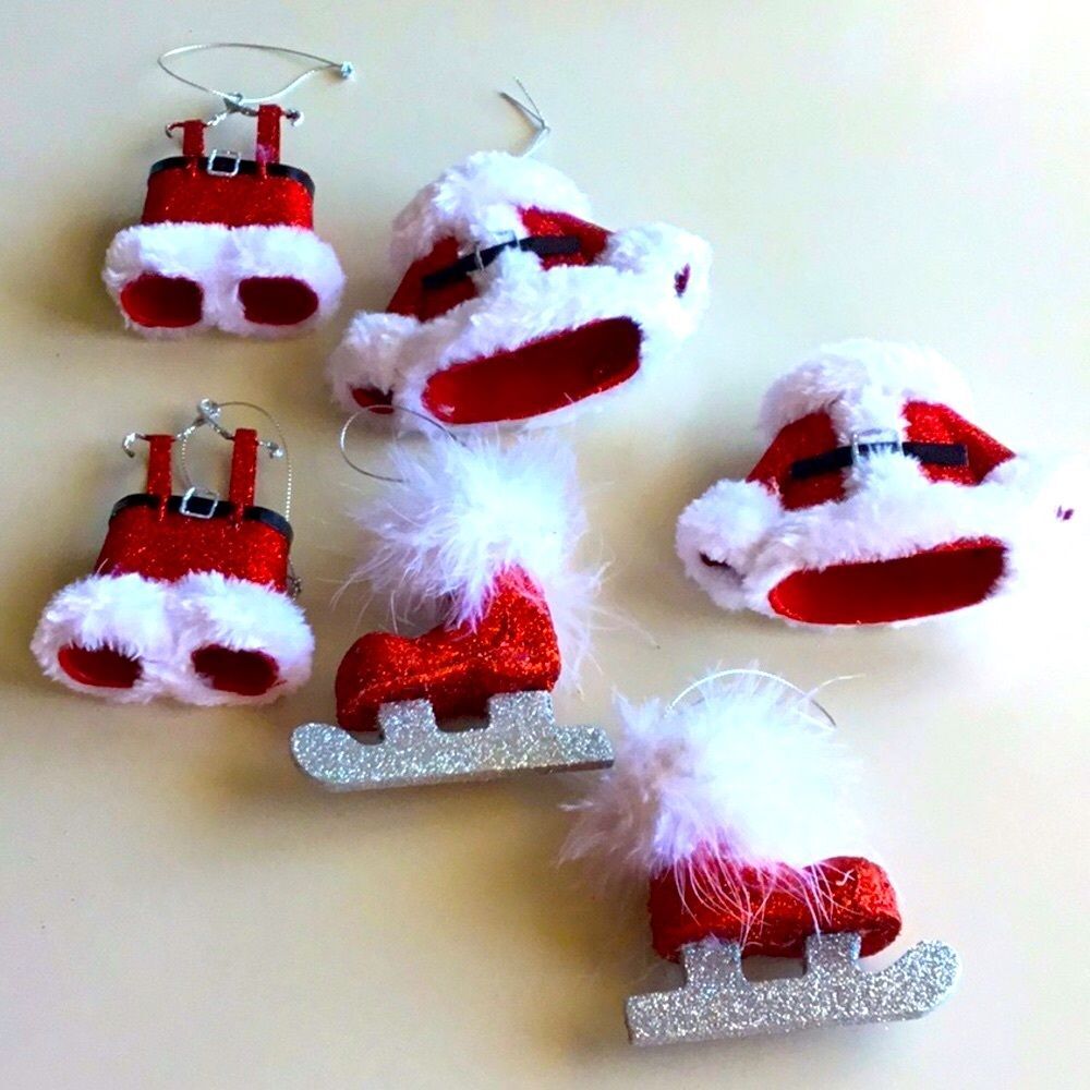 Santa & ice skate Christmas tree ornaments ice skater skating decor